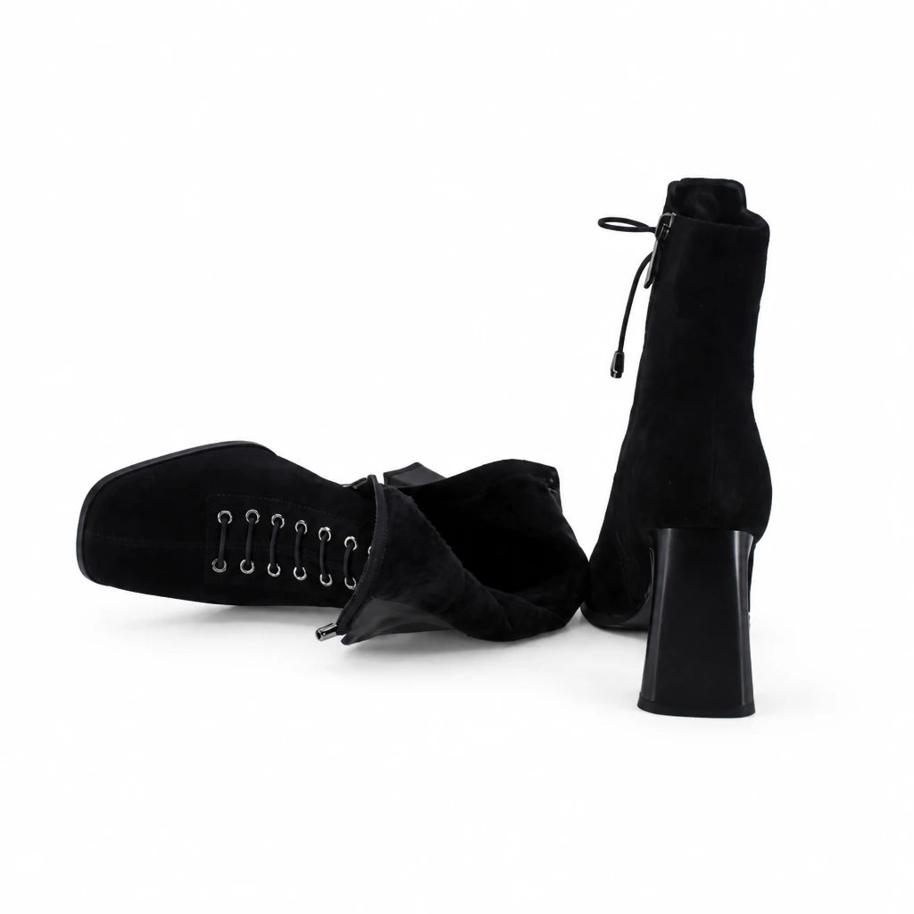 Ghete dama elegante Anna Viotti piele intoarsa D122-W81-6H214-2 negre