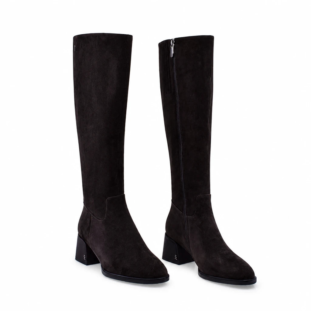 Cizme dama elegante Anna Viotti piele intoarsa D122-P115-699 maro