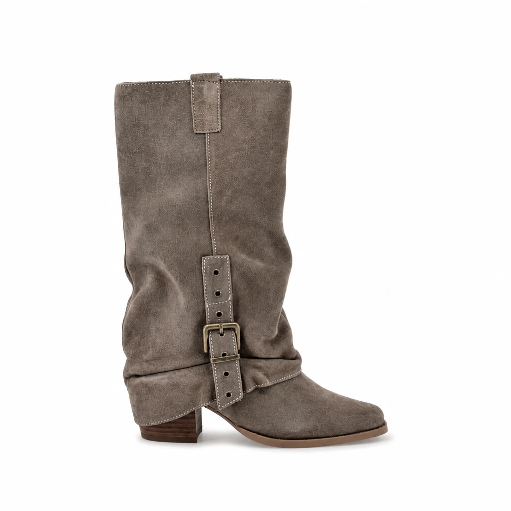 Cizme Dama Casual Anna Viotti Piele Intoarsa D115-138830-14R kaki