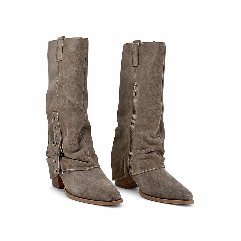 Cizme Dama Casual Anna Viotti Piele Intoarsa D115-138830-14R kaki