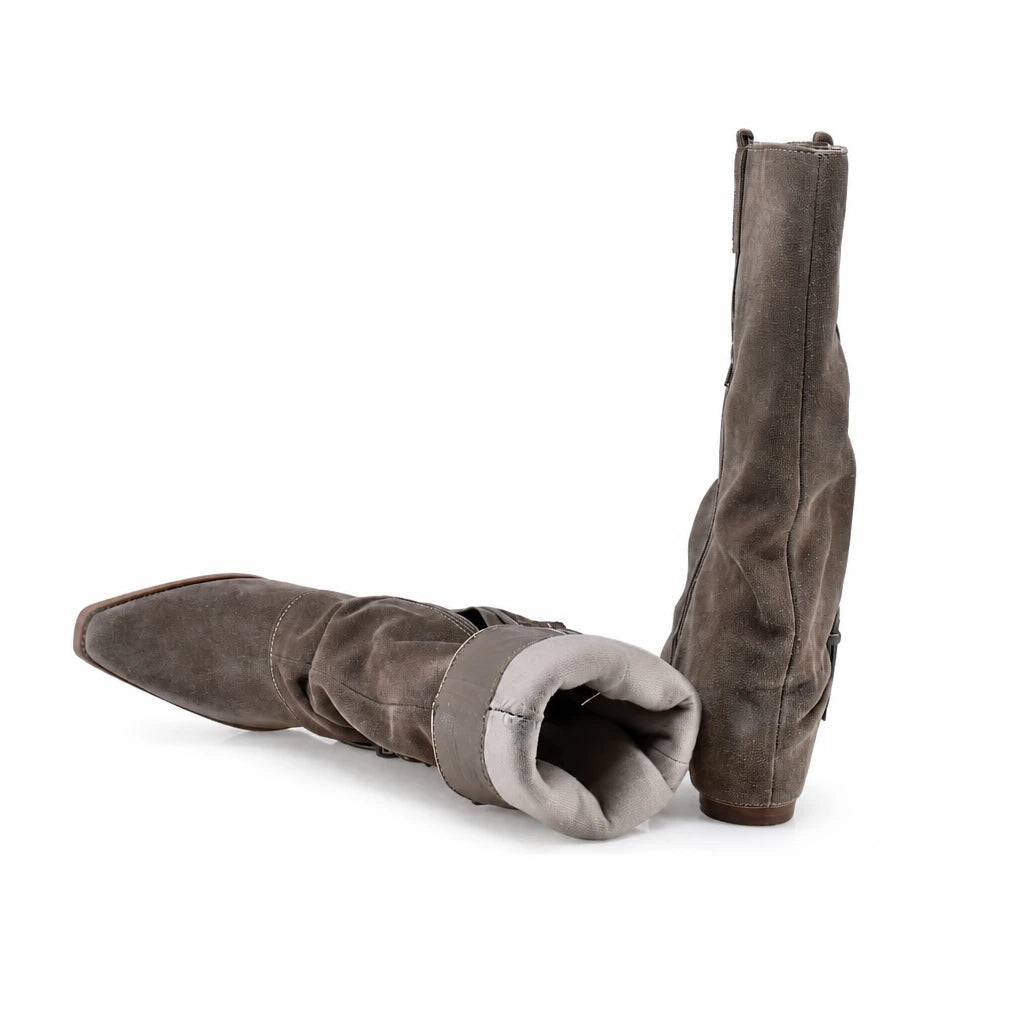 Cizme Dama Casual Anna Viotti Piele Intoarsa D115-138830-14R kaki