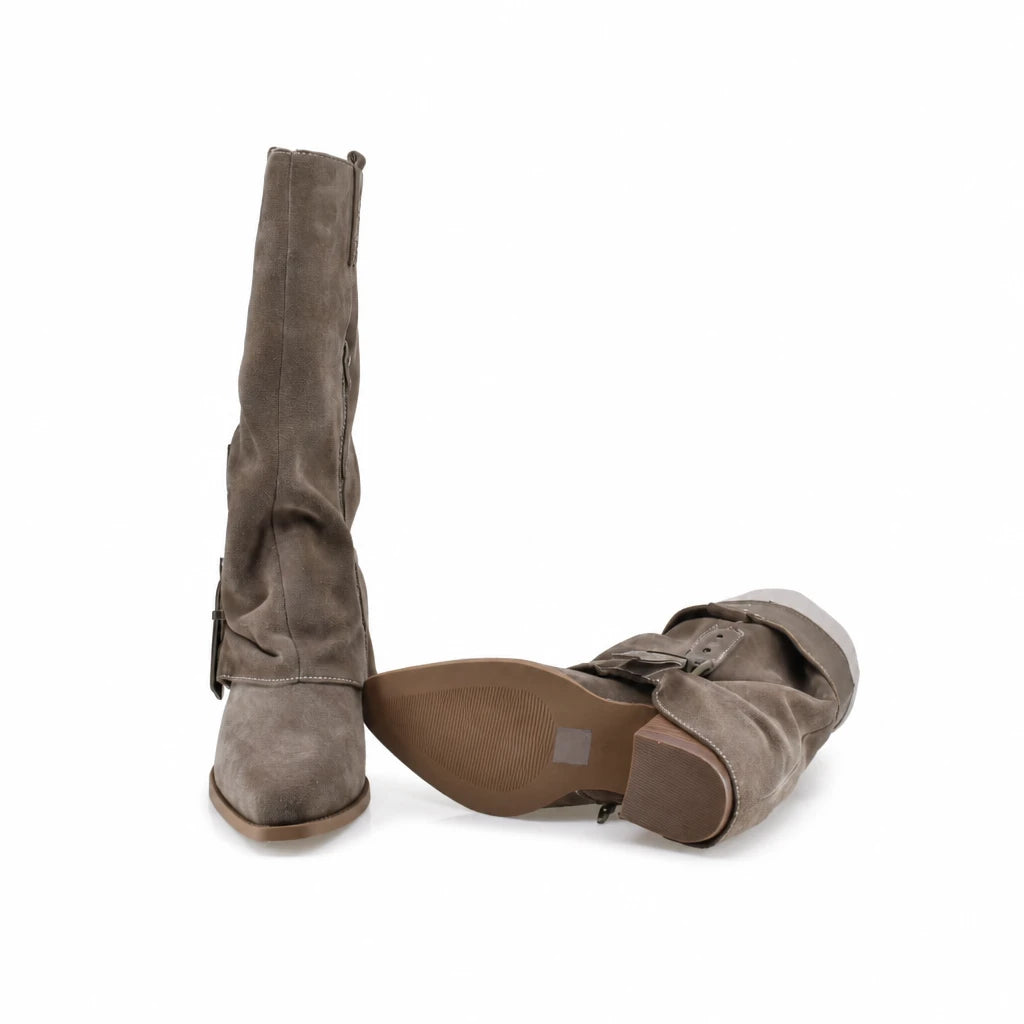 Cizme Dama Casual Anna Viotti Piele Intoarsa D115-138830-14R kaki