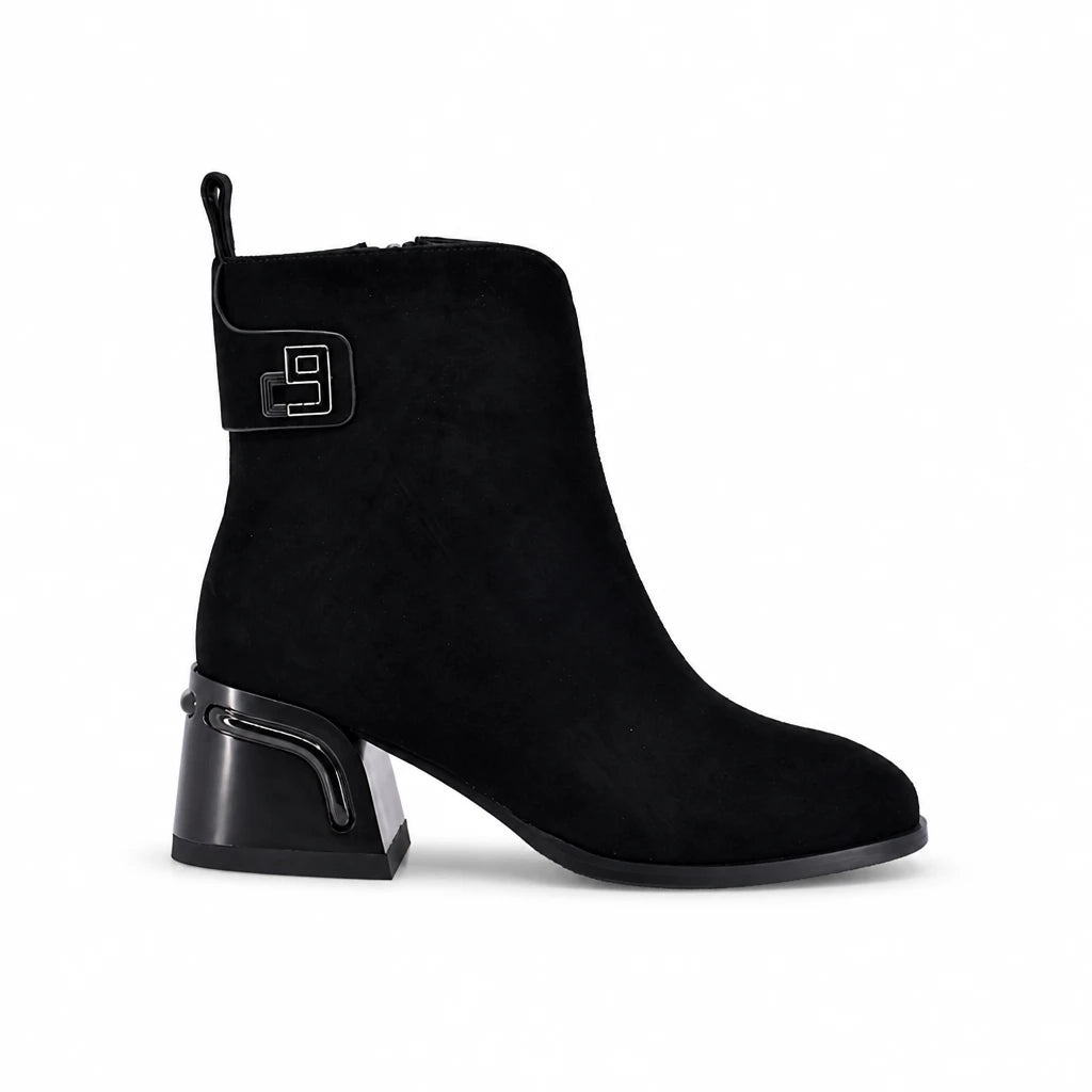 Botine dama elegante Anna Viotti piele intoarsa D123-J5.5-A2722-830-Y36 negre