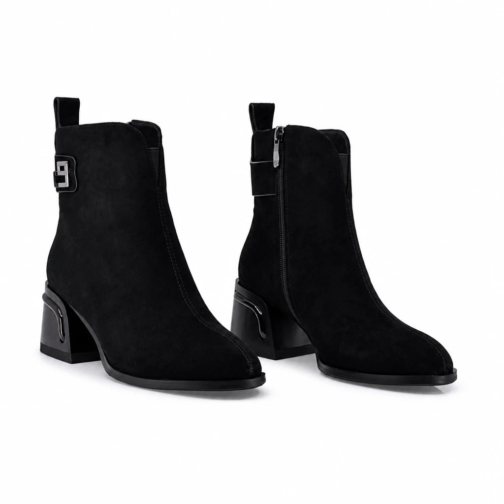 Botine dama elegante Anna Viotti piele intoarsa D123-J5.5-A2722-830-Y36 negre