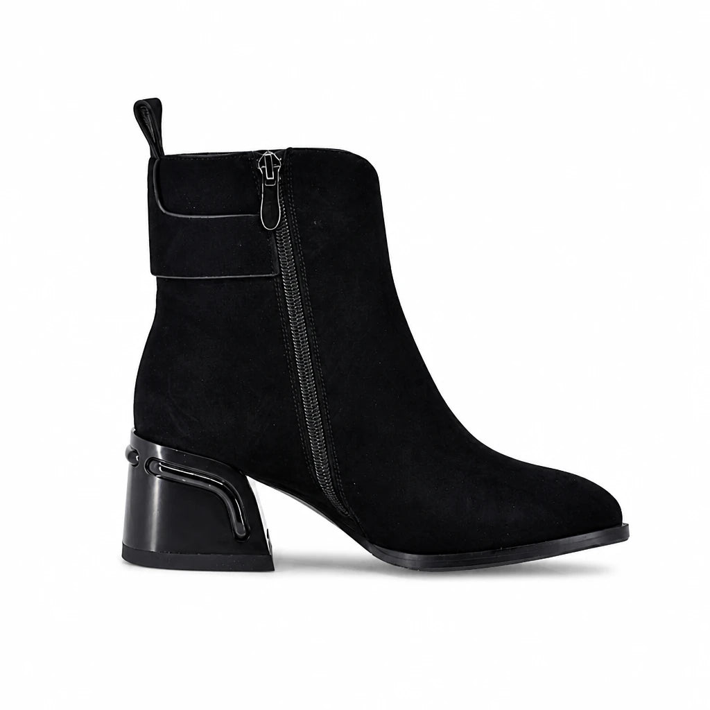 Botine dama elegante Anna Viotti piele intoarsa D123-J5.5-A2722-830-Y36 negre
