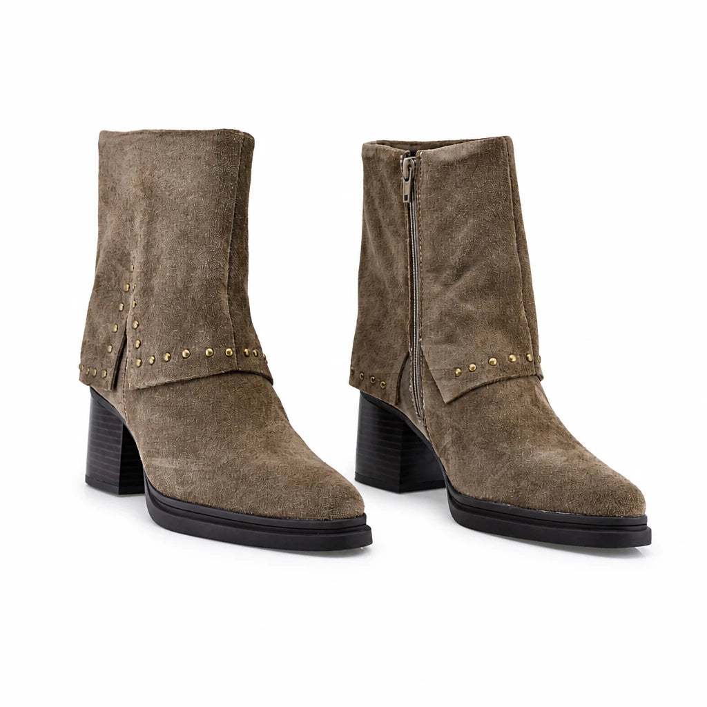 Botine dama casual Anna Viotti piele intoarsa D115-80935-05R kaki