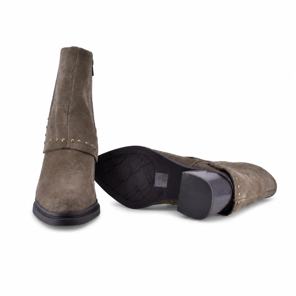 Botine dama casual Anna Viotti piele intoarsa D115-80935-05R kaki