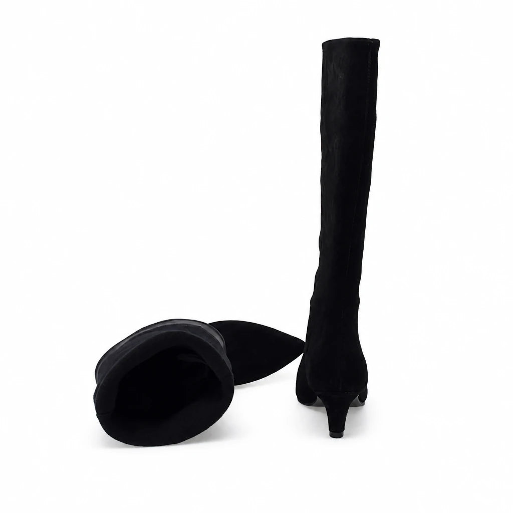 Cizme dama elegante Anna Viotti piele intoarsa D115-X20257-10R negre