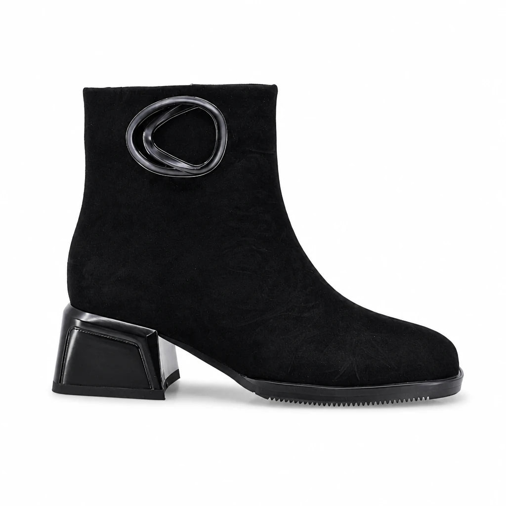 Botine dama elegante Anna Viotti piele intoarsa D123-J5A2721-700-Y36 negre