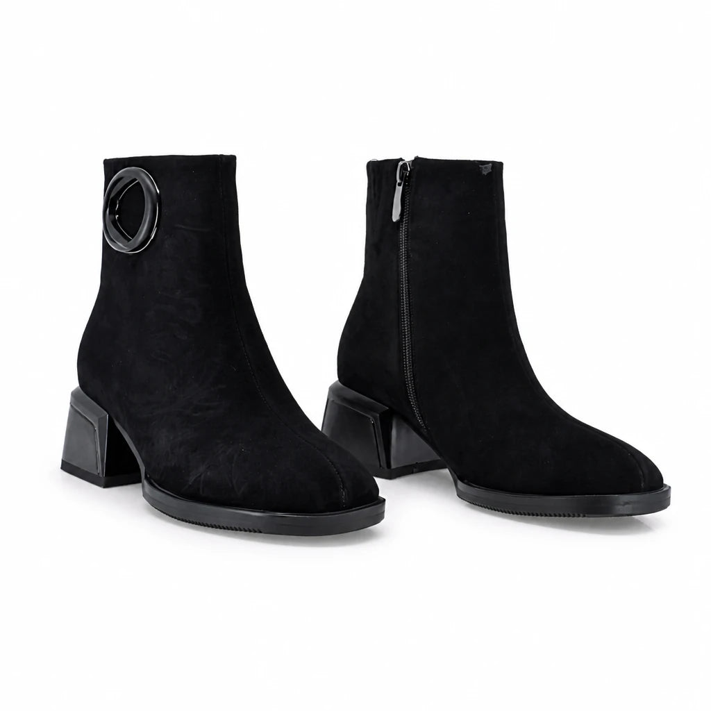Botine dama elegante Anna Viotti piele intoarsa D123-J5A2721-700-Y36 negre