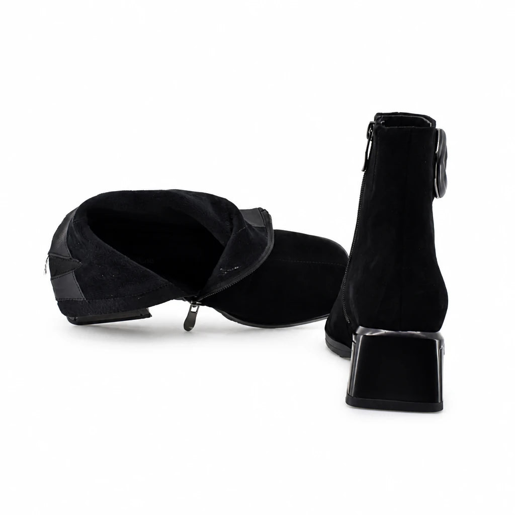 Botine dama elegante Anna Viotti piele intoarsa D123-J5A2721-700-Y36 negre