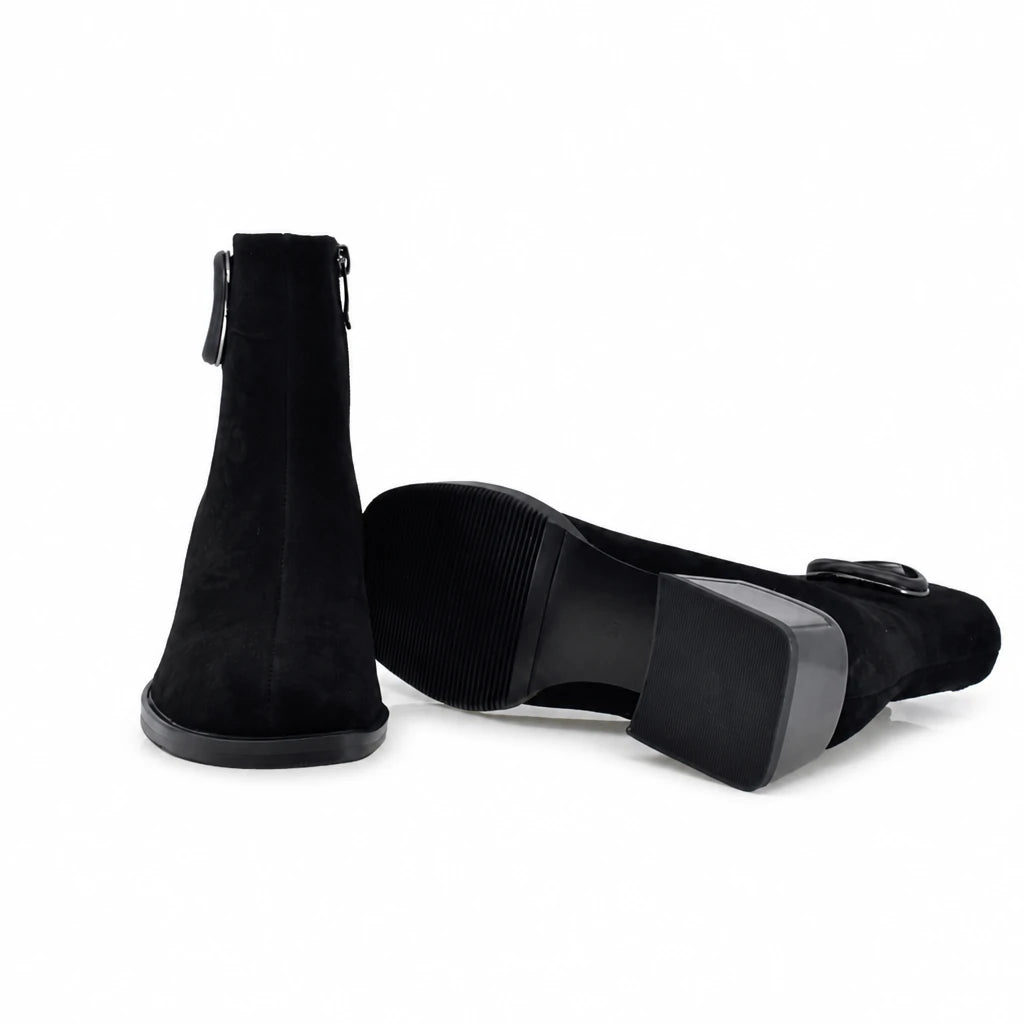 Botine dama elegante Anna Viotti piele intoarsa D123-J5A2721-700-Y36 negre