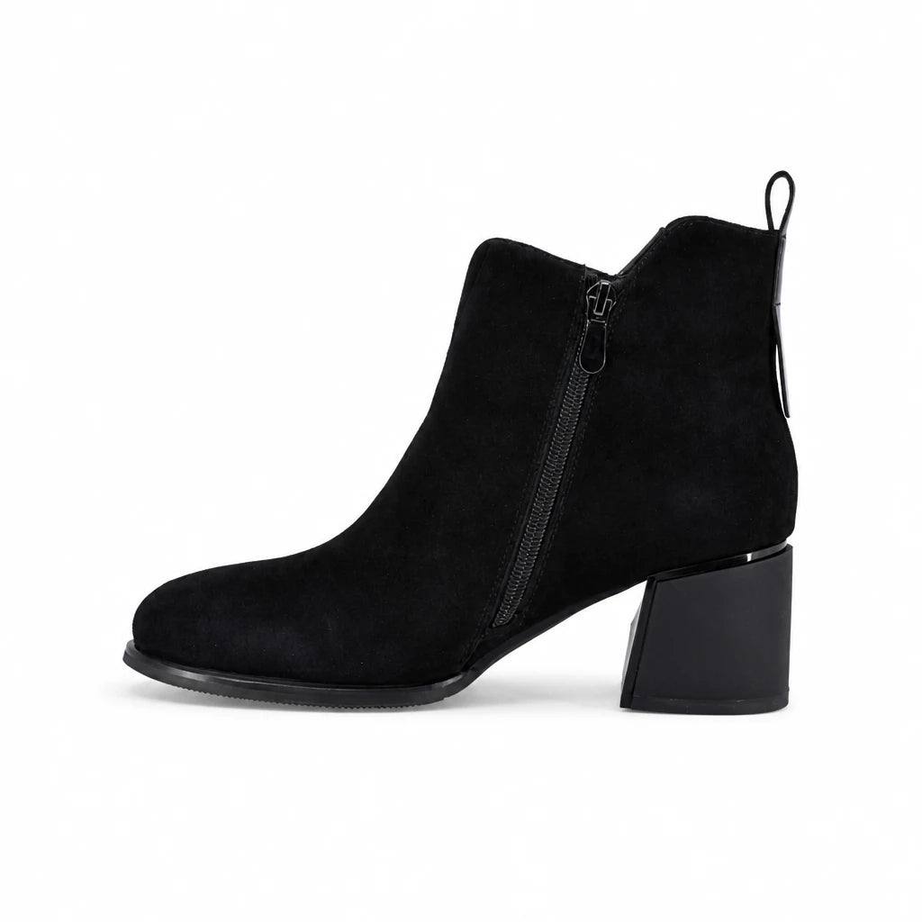 Botine dama elegante Anna Viotti piele intoarsa D125-5J187-B01 negre
