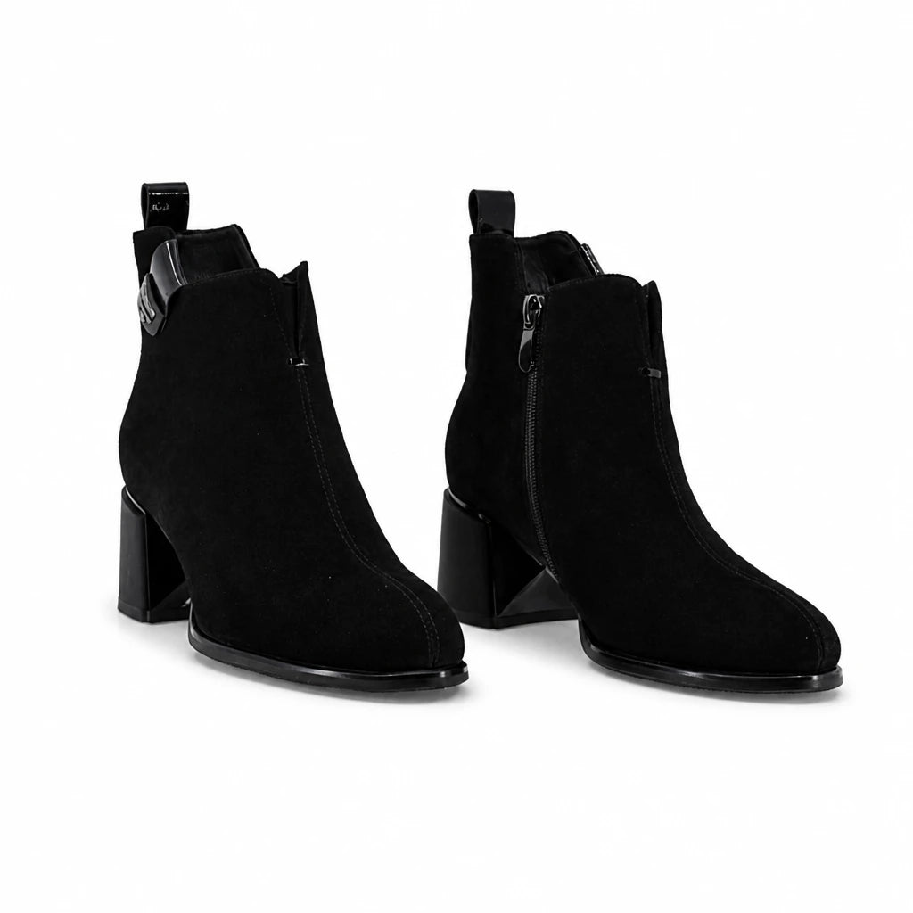 Botine dama elegante Anna Viotti piele intoarsa D125-5J187-B01 negre