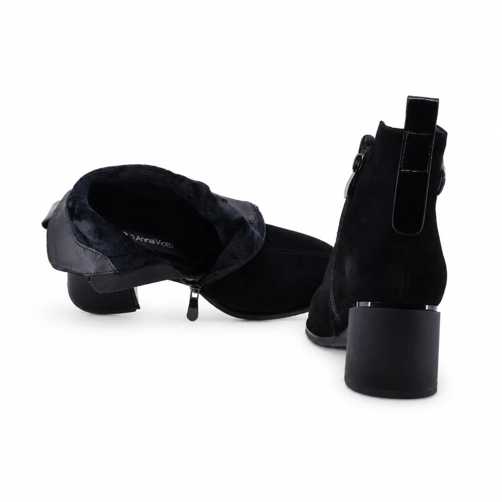 Botine dama elegante Anna Viotti piele intoarsa D125-5J187-B01 negre