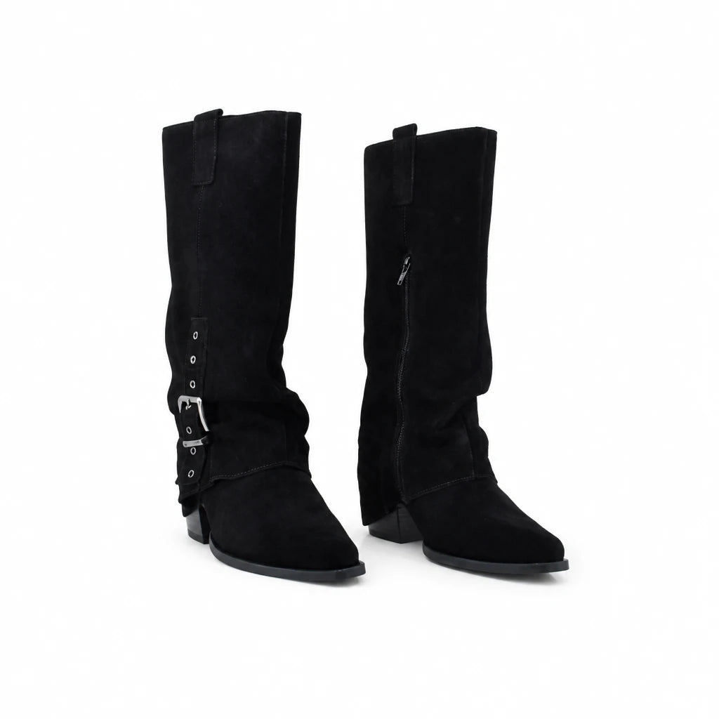 Cizme Dama Casual Anna Viotti Piele Intoarsa D115-138830-14R negre