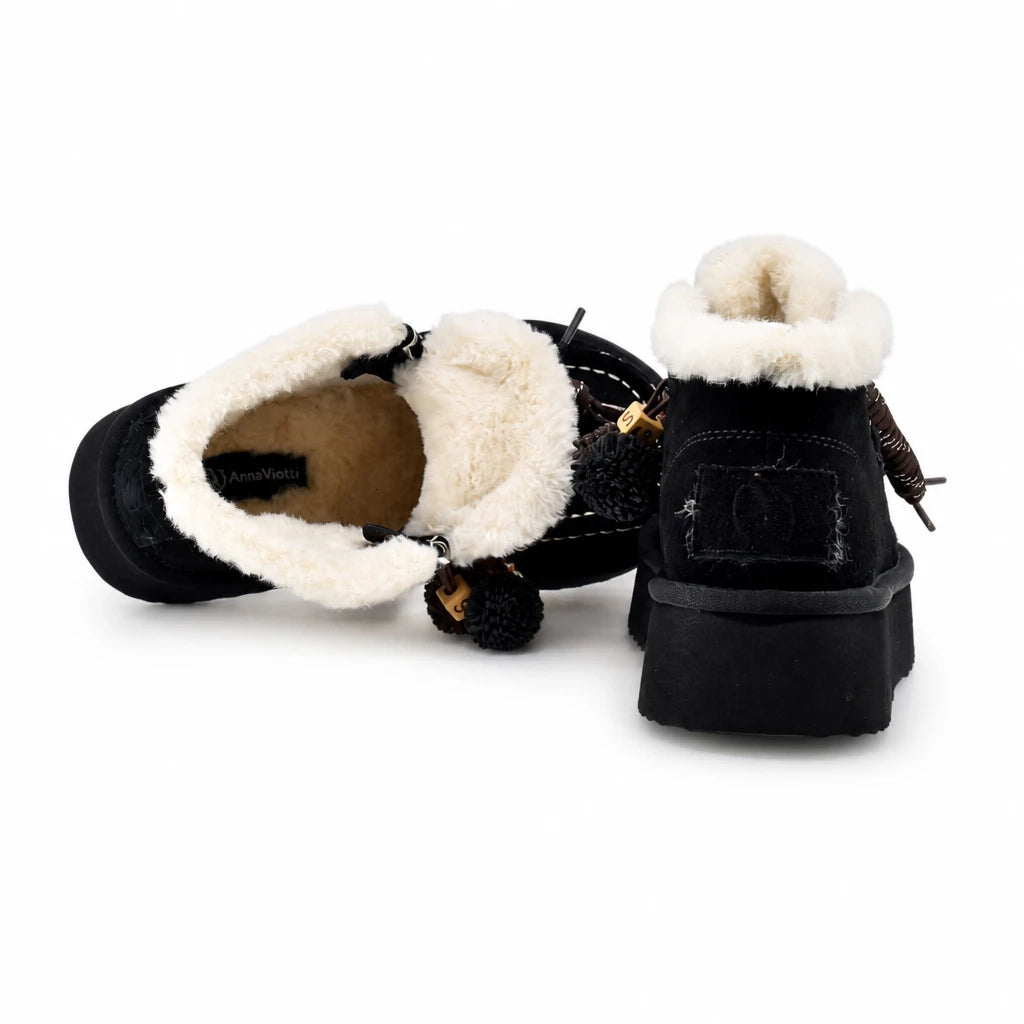 Ghete dama casual Anna Viotti piele intoarsa D121-DS5228 negre