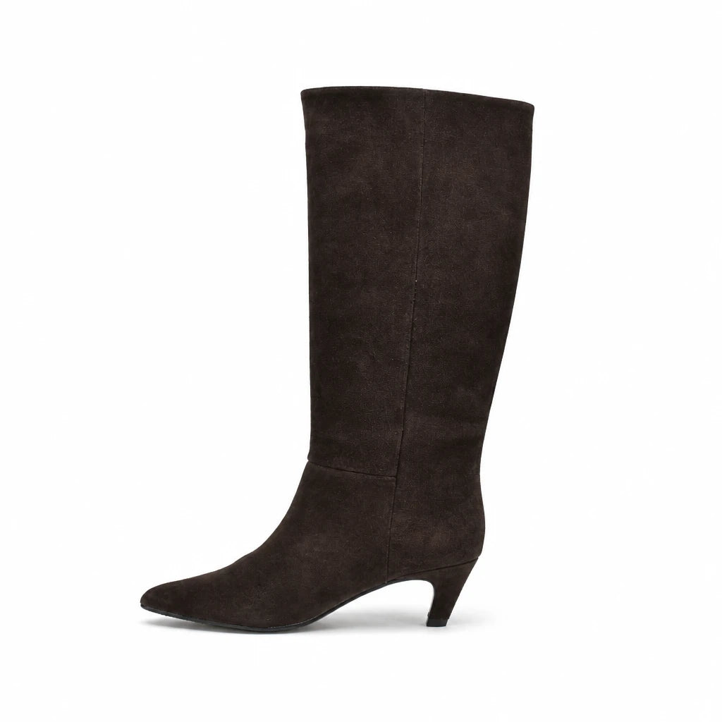 Cizme dama elegante Anna Viotti piele intoarsa D115-X20257-10R maro
