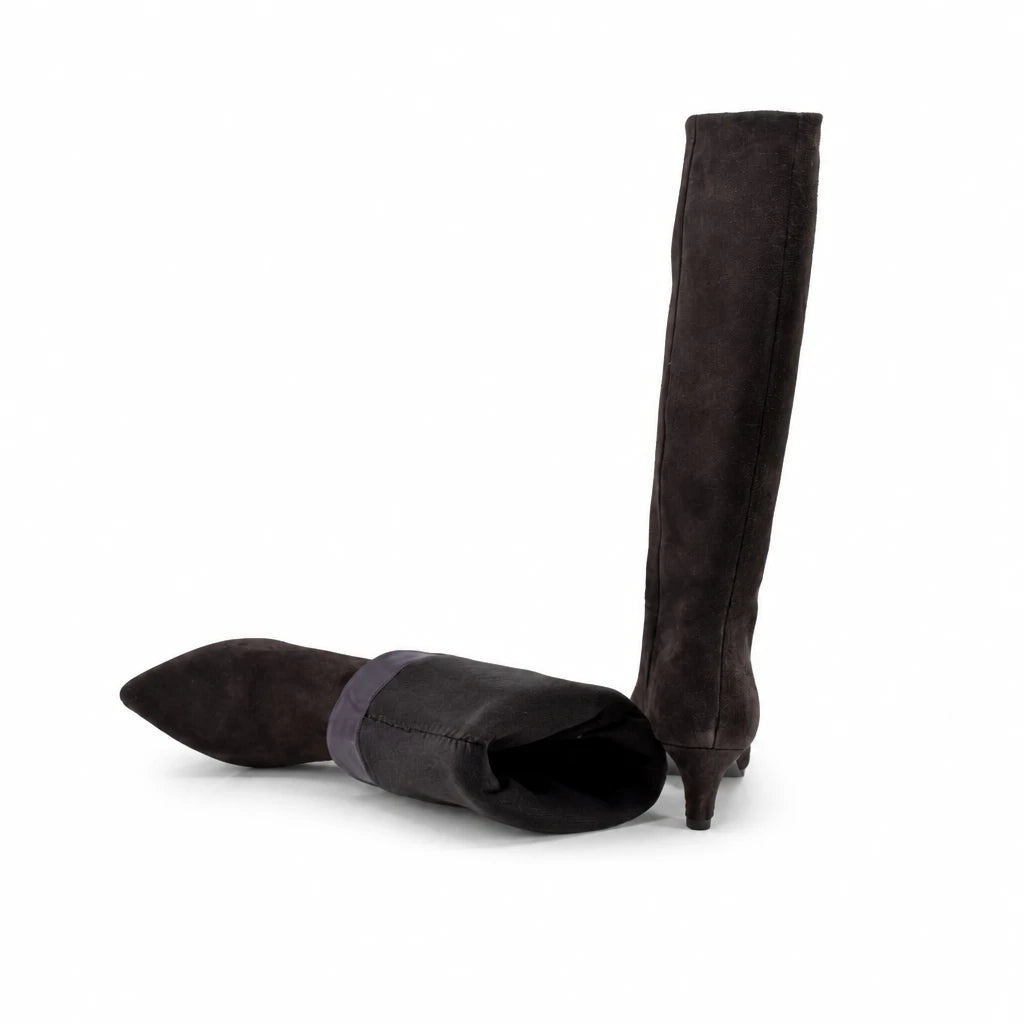 Cizme dama elegante Anna Viotti piele intoarsa D115-X20257-10R maro