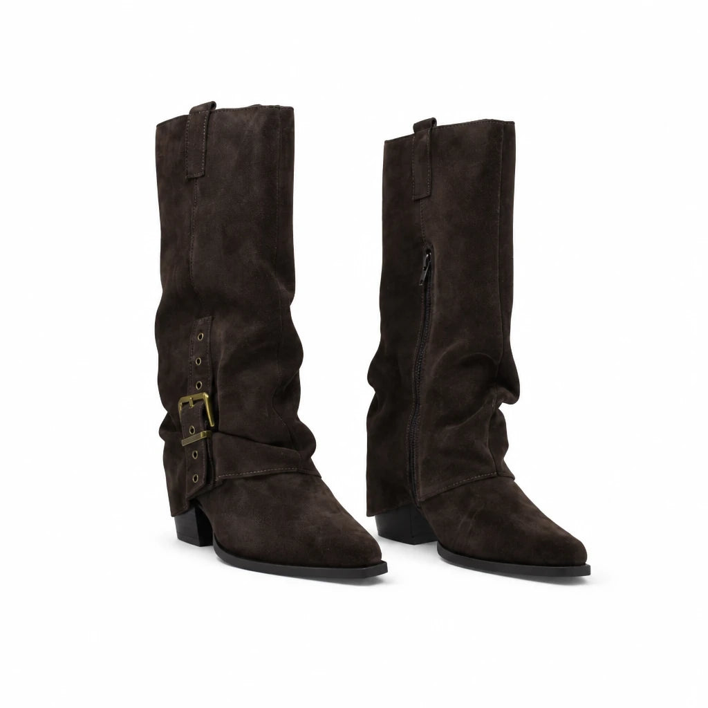 Cizme Dama Casual Anna Viotti Piele Intoarsa D115-138830-14R maro