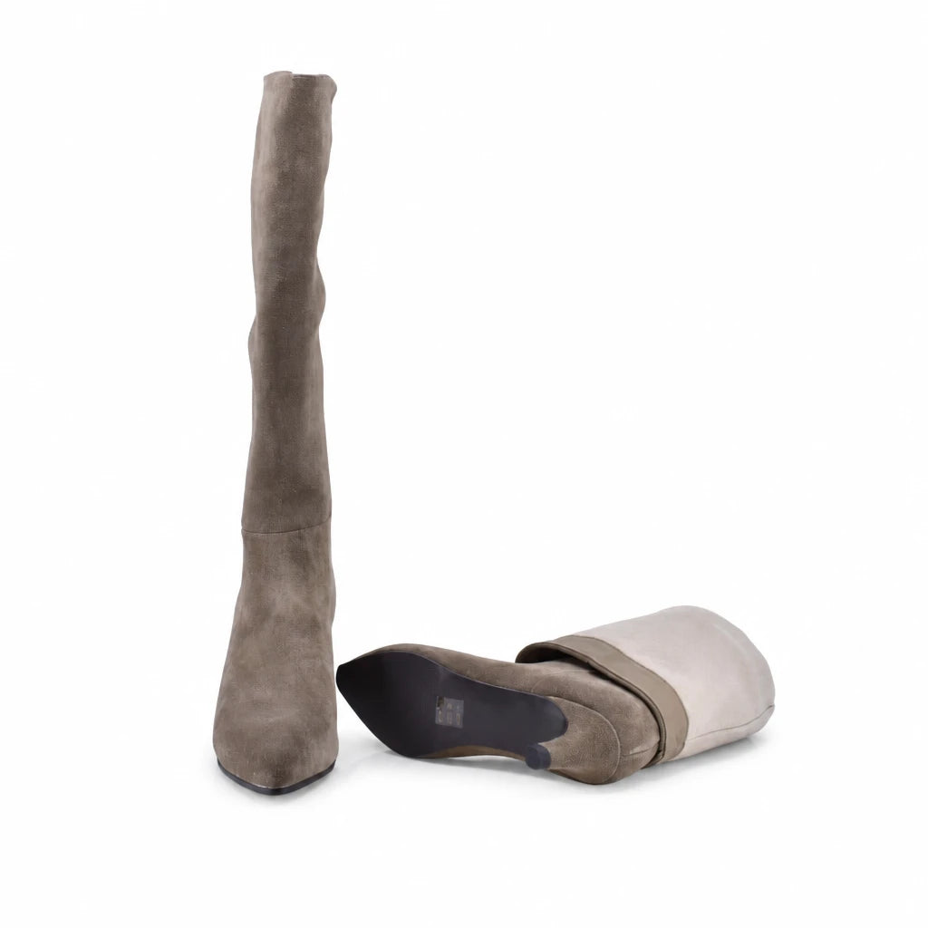 Cizme dama elegante Anna Viotti piele intoarsa D115-X20257-10R kaki