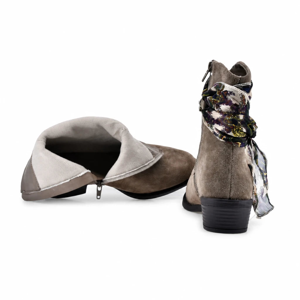Ghete dama casual Anna Viotti piele intoarsa D115-66100-01R kaki