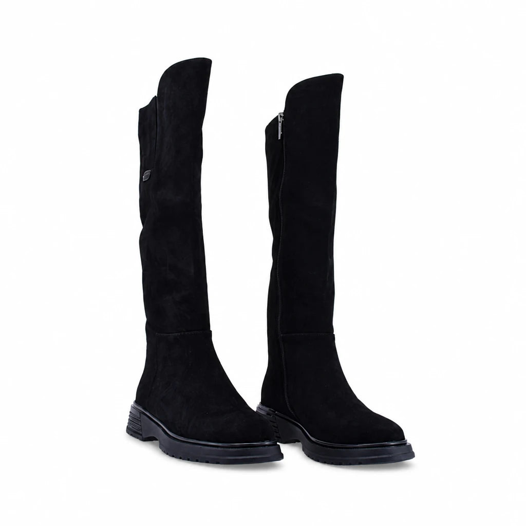 Cizme dama casual Anna Viotti piele intoarsa D123-J16-2FA2687-800-Y36 negre