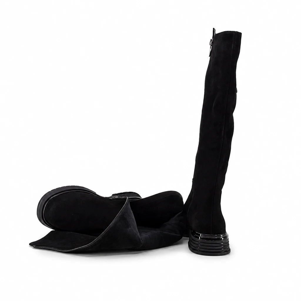 Cizme dama casual Anna Viotti piele intoarsa D123-J16-2FA2687-800-Y36 negre