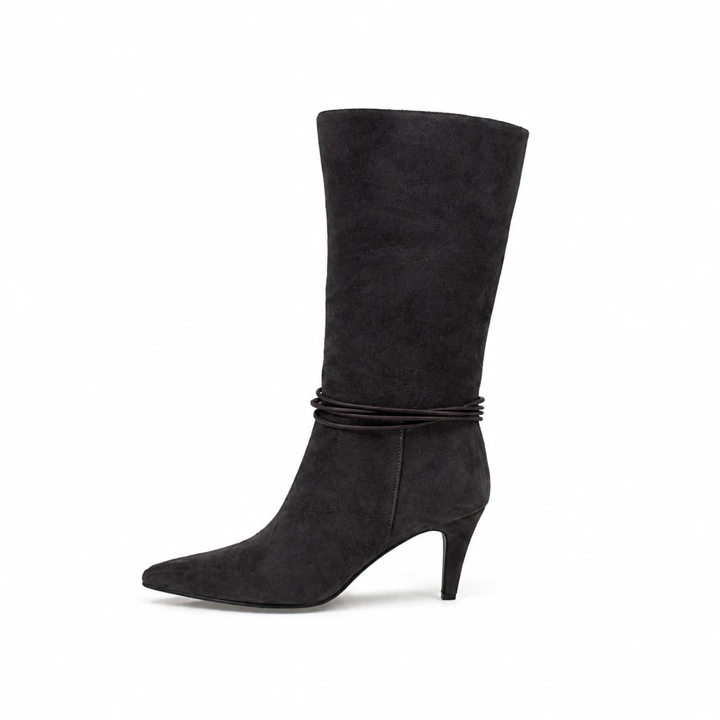 Cizme dama elegante Anna Viotti piele intoarsa D106-0B410-RH2235P-HSI maro