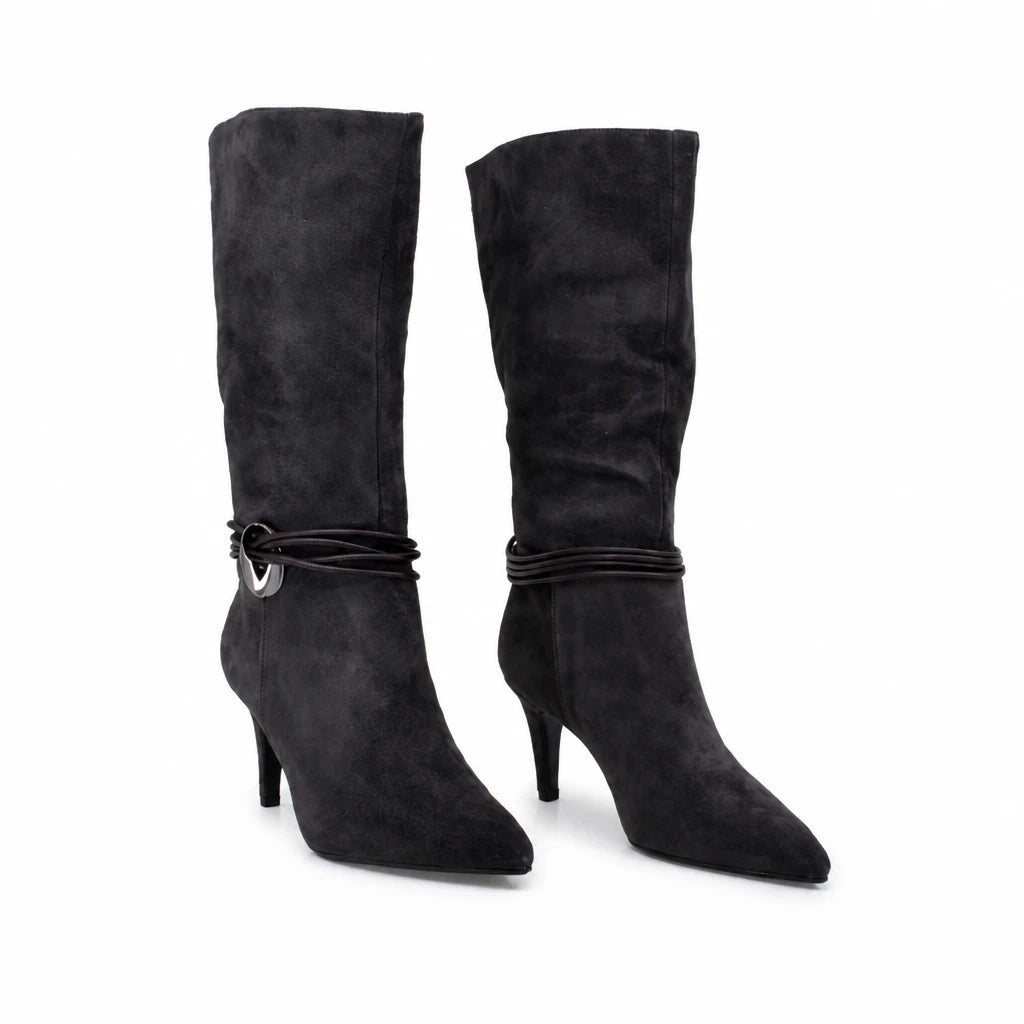 Cizme dama elegante Anna Viotti piele intoarsa D106-0B410-RH2235P-HSI maro
