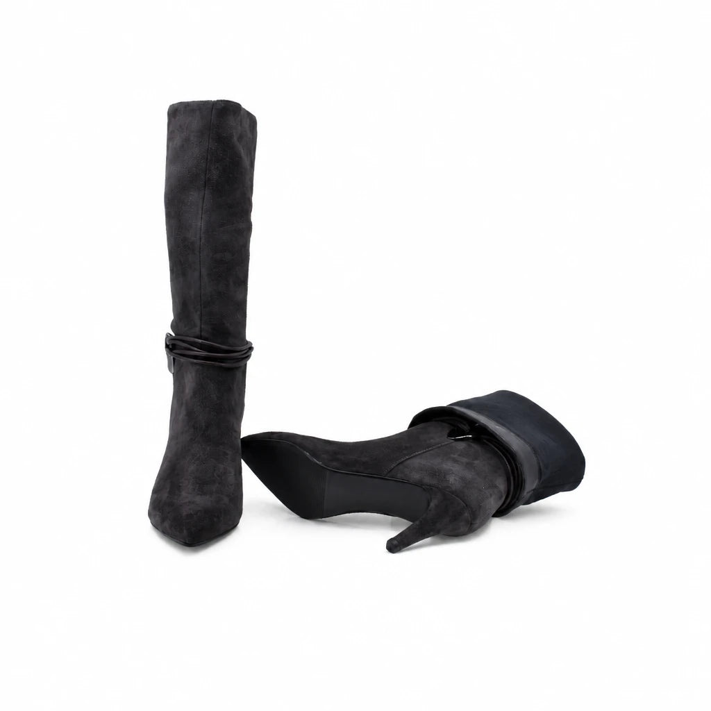 Cizme dama elegante Anna Viotti piele intoarsa D106-0B410-RH2235P-HSI maro