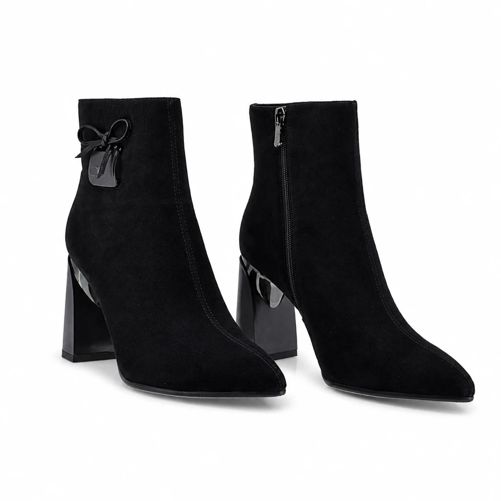 Botine dama elegante Anna Viotti piele intoarsa D106-8B207-RH2057V-HA negre