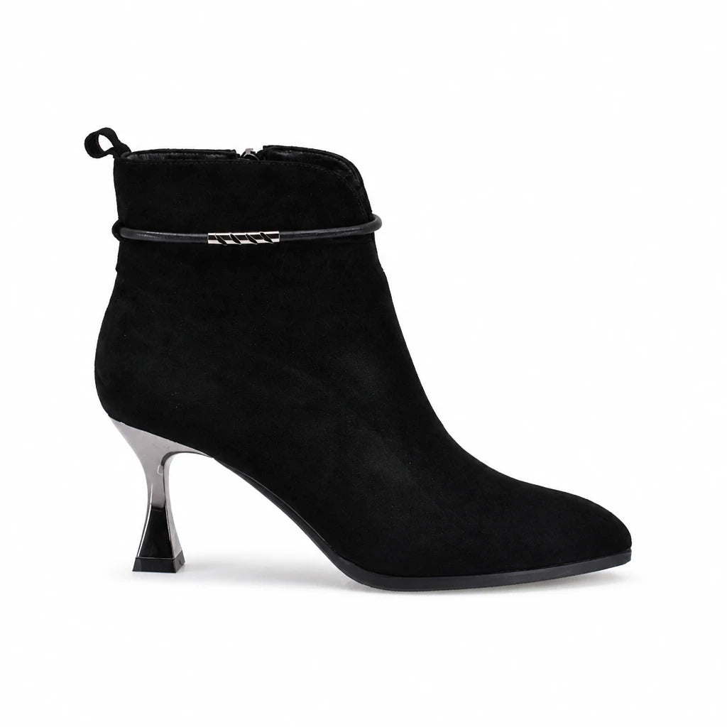 Botine dama elegante Anna Viotti piele intoarsa D106-8H256-RH1808-HA negre