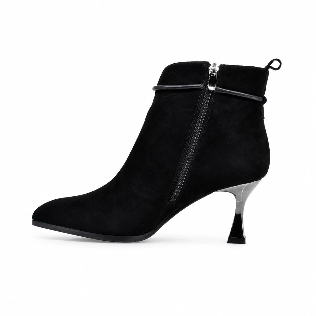 Botine dama elegante Anna Viotti piele intoarsa D106-8H256-RH1808-HA negre