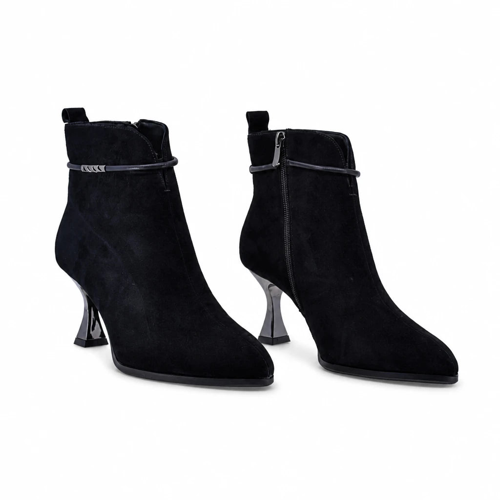 Botine dama elegante Anna Viotti piele intoarsa D106-8H256-RH1808-HA negre