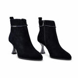 Botine dama elegante Anna Viotti piele intoarsa D106-8H256-RH1808-HA negre