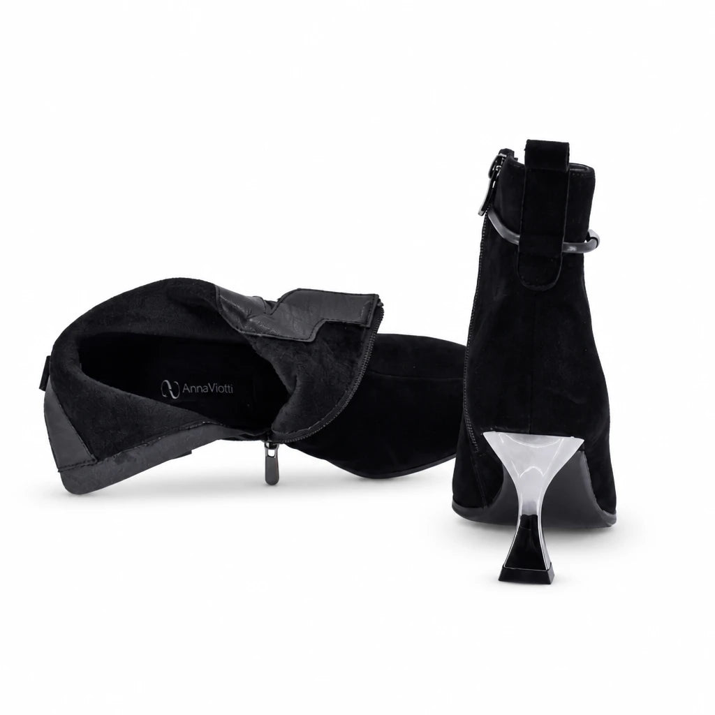 Botine dama elegante Anna Viotti piele intoarsa D106-8H256-RH1808-HA negre