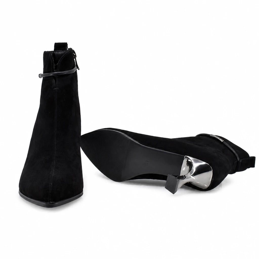 Botine dama elegante Anna Viotti piele intoarsa D106-8H256-RH1808-HA negre
