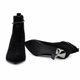Botine dama elegante Anna Viotti piele intoarsa D106-8H256-RH1808-HA negre