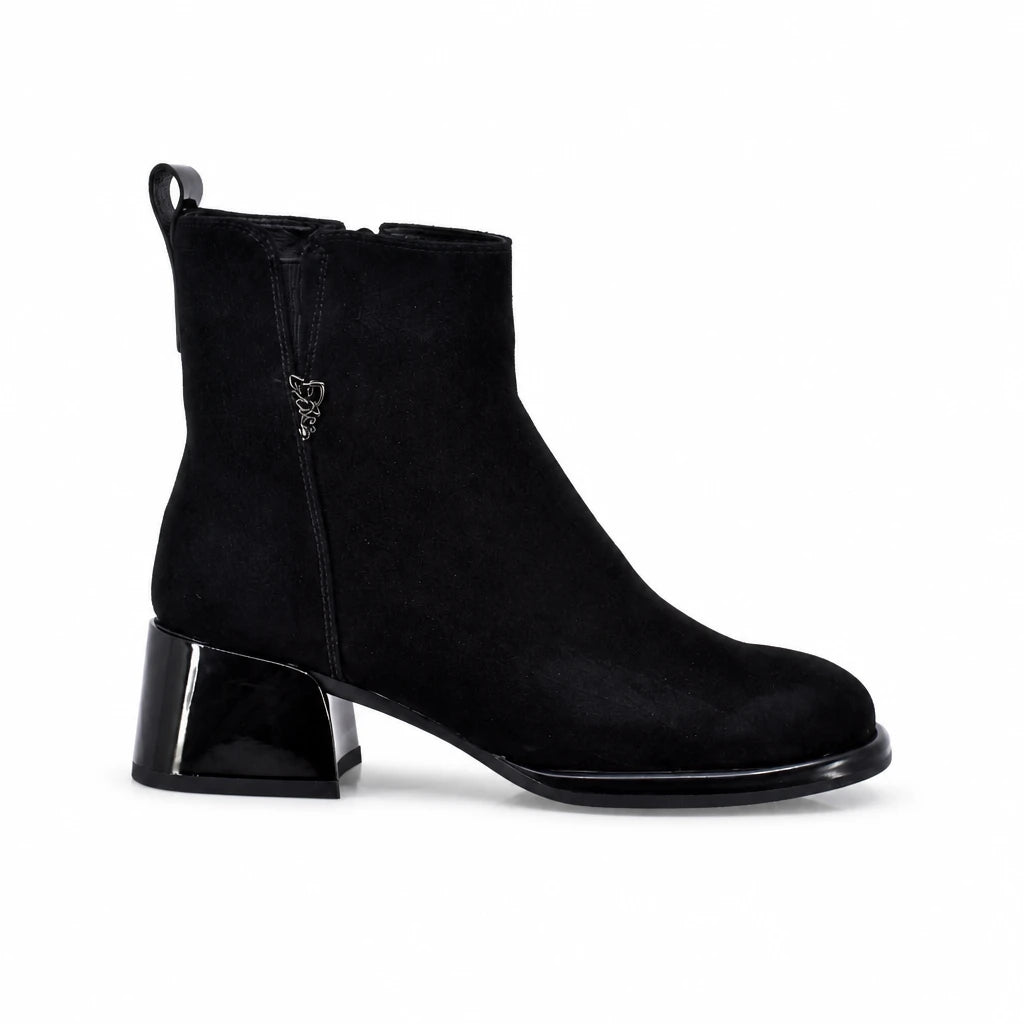Botine dama elegante Anna Viotti piele intoarsa D106-25102-F3102 negre