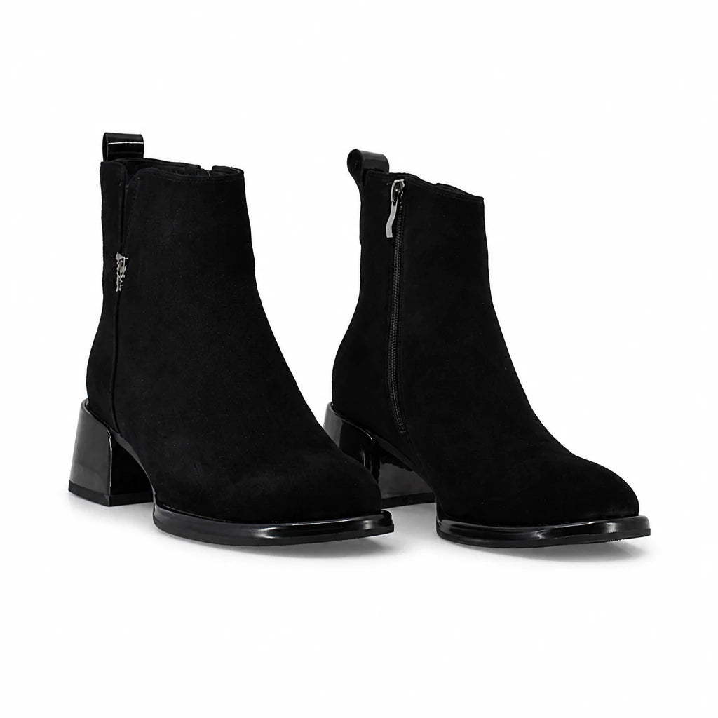 Botine dama elegante Anna Viotti piele intoarsa D106-25102-F3102 negre