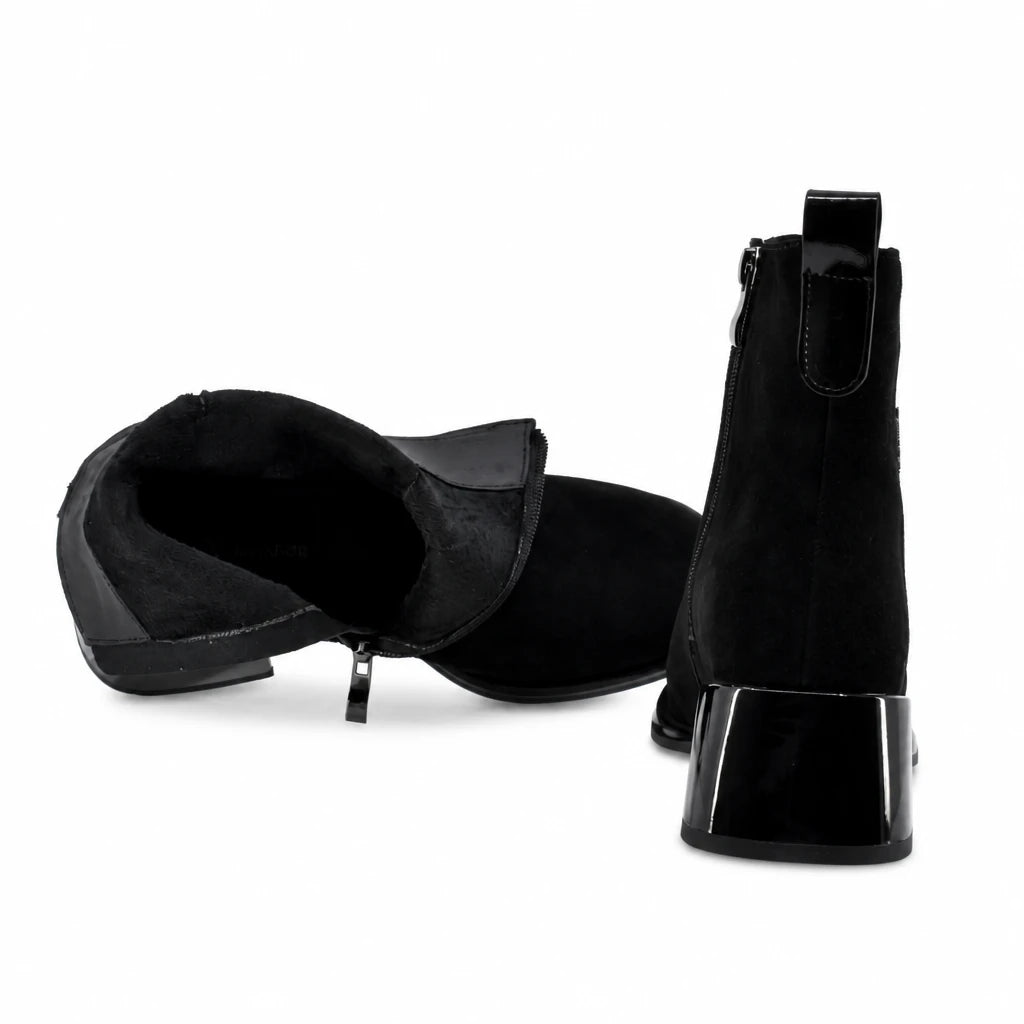 Botine dama elegante Anna Viotti piele intoarsa D106-25102-F3102 negre