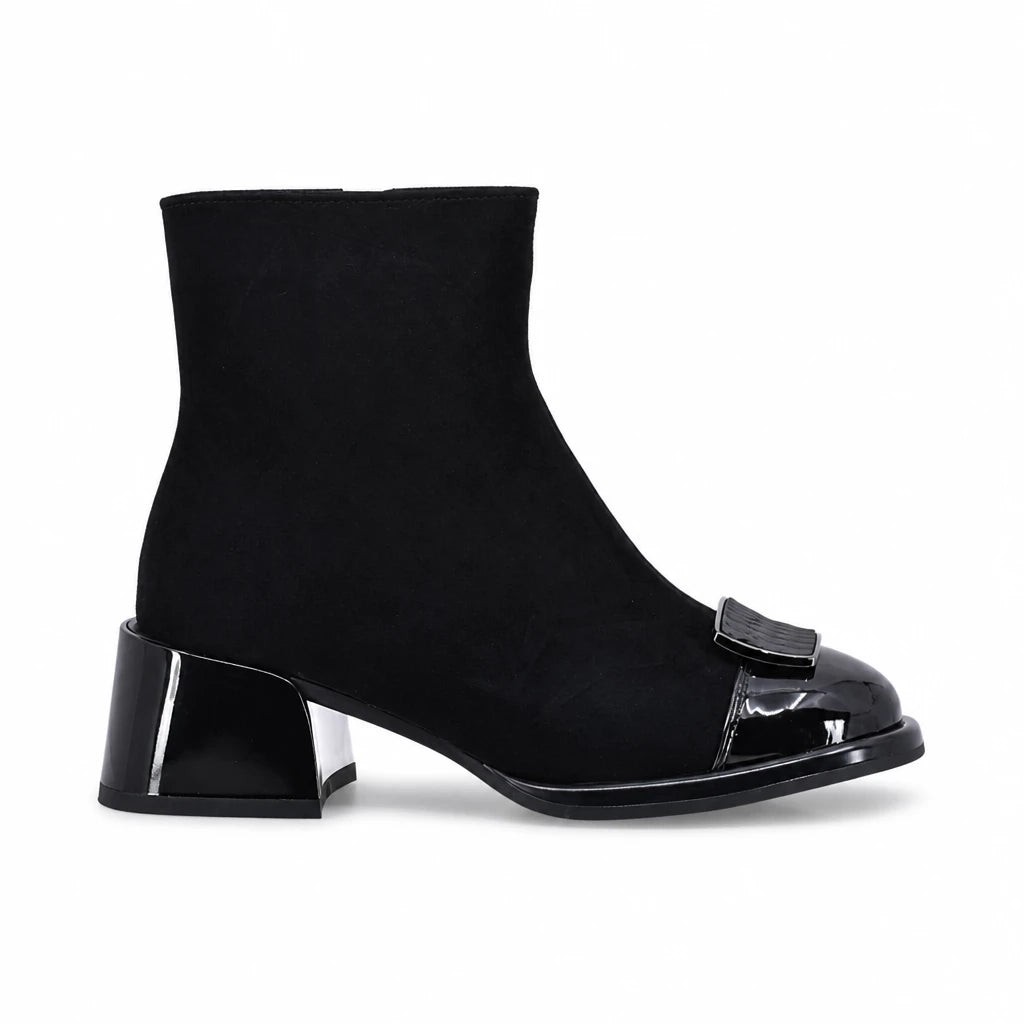 Botine dama elegante Anna Viotti piele intoarsa D106-25102-F3566 negre