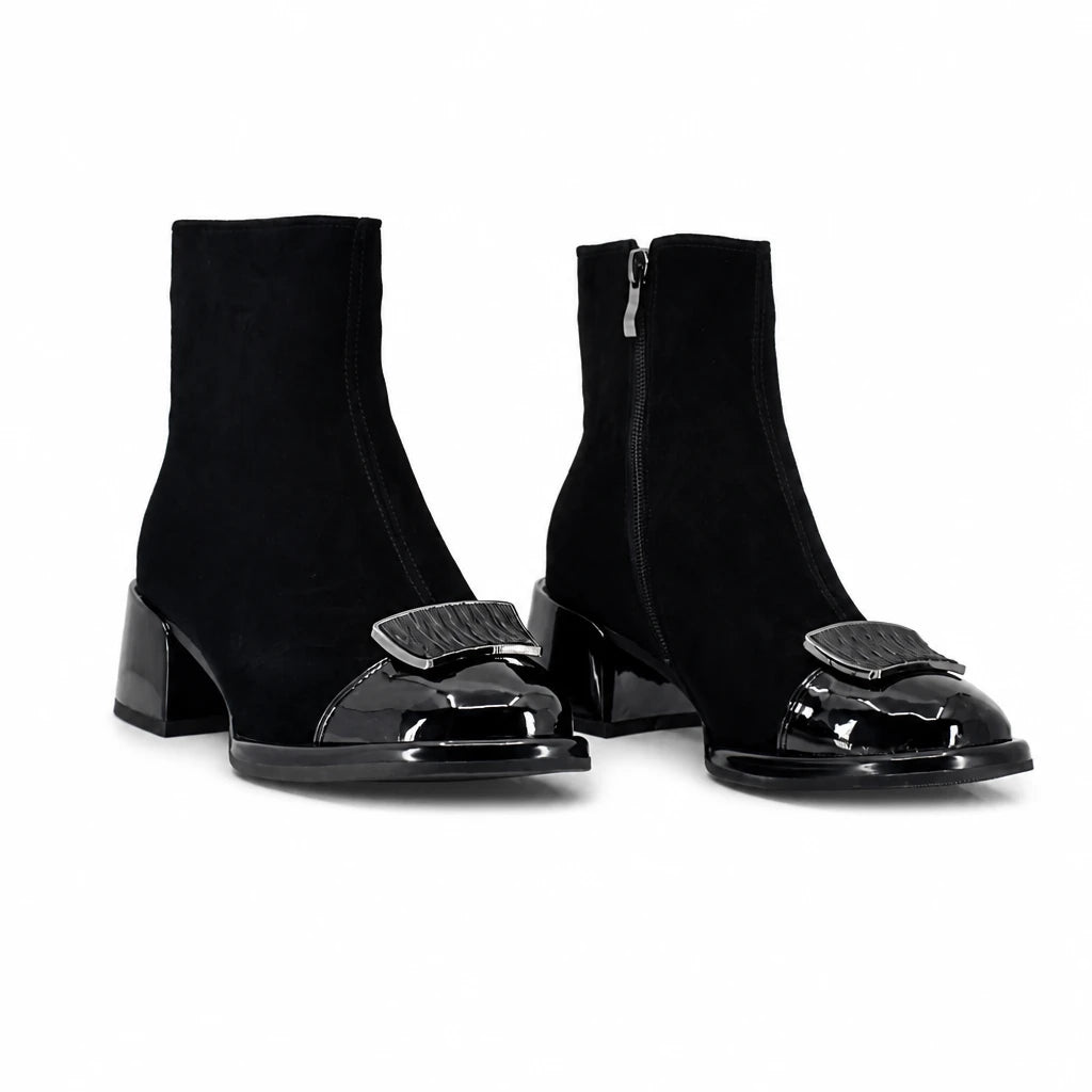 Botine dama elegante Anna Viotti piele intoarsa D106-25102-F3566 negre