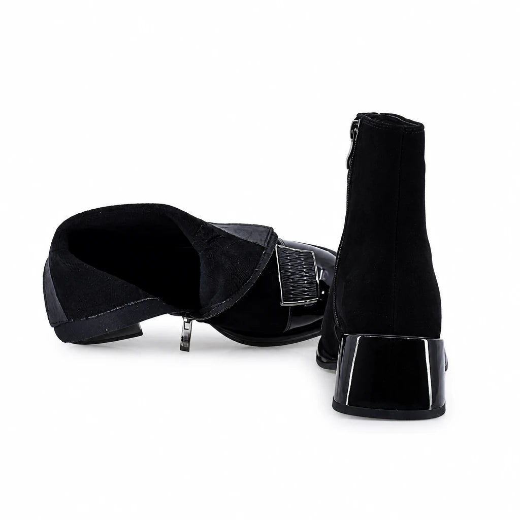 Botine dama elegante Anna Viotti piele intoarsa D106-25102-F3566 negre