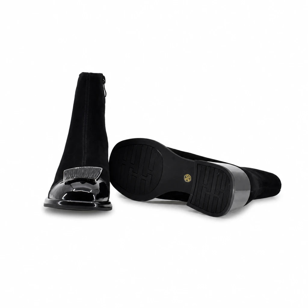 Botine dama elegante Anna Viotti piele intoarsa D106-25102-F3566 negre