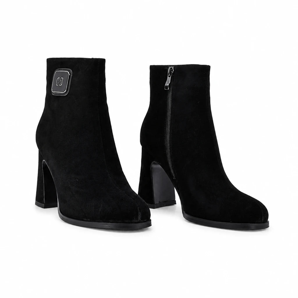 Botine dama elegante Anna Viotti piele intoarsa D106-25423-F3568 negre