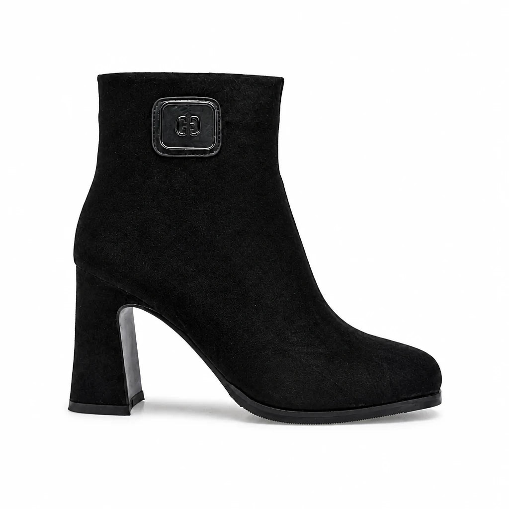 Botine dama elegante Anna Viotti piele intoarsa D106-25423-F3568 negre