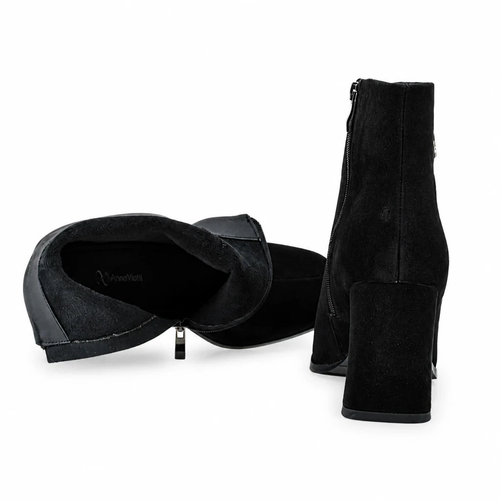 Botine dama elegante Anna Viotti piele intoarsa D106-25423-F3568 negre