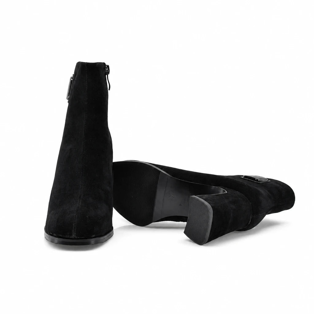 Botine dama elegante Anna Viotti piele intoarsa D106-25423-F3568 negre